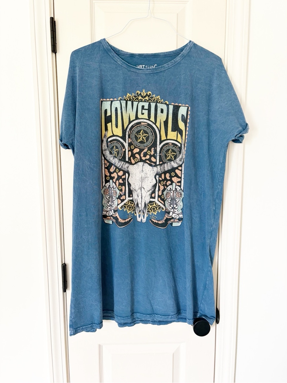 Medium Hrt Luv mineral washed Cowgirl blue t shirt dress